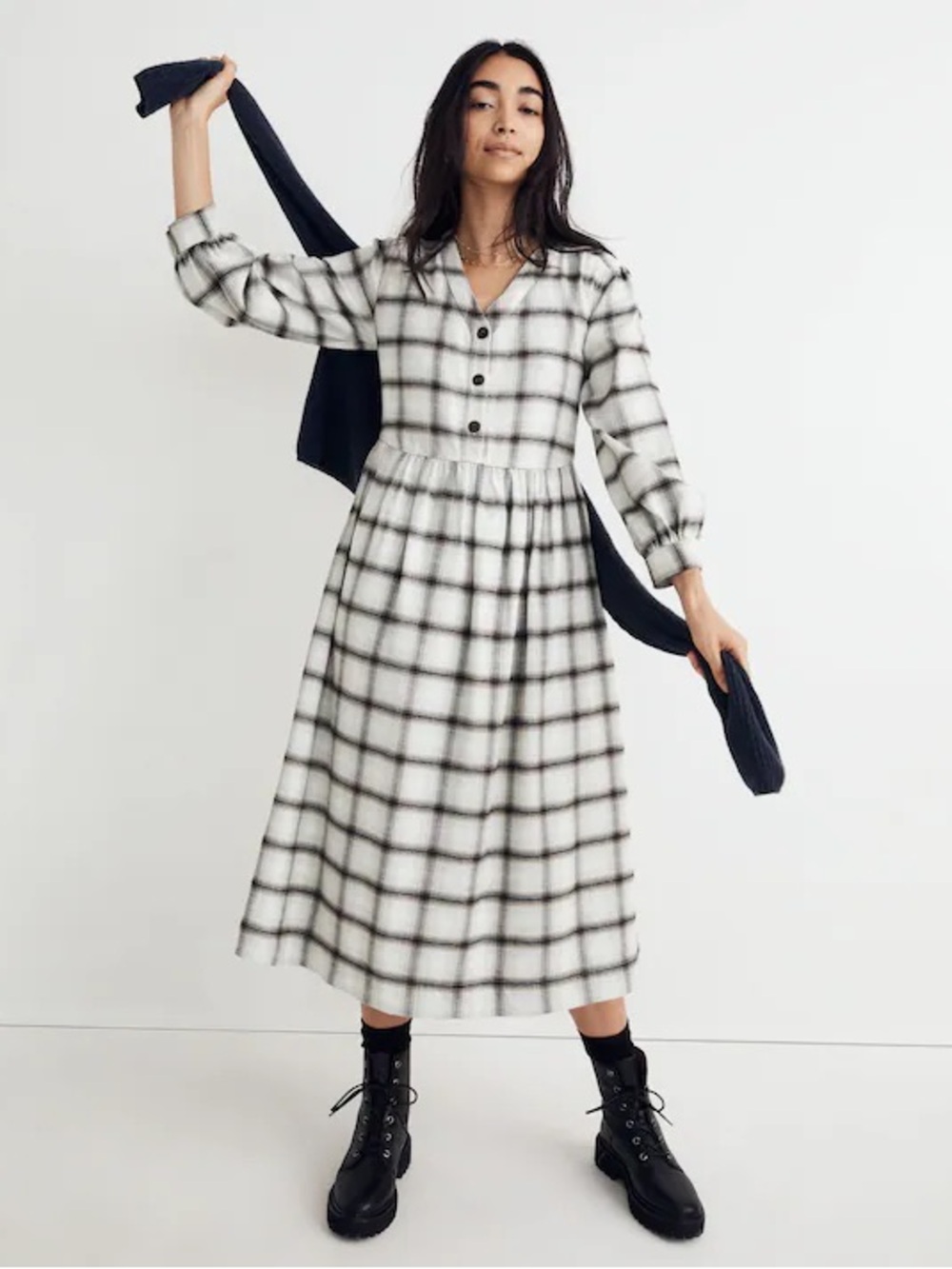 Madewell Flannel Button-Front Midi Dress Slightly Oversized